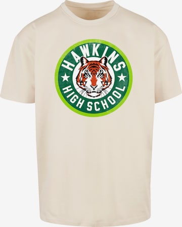 F4NT4STIC Shirt 'Stranger Things Hawkins Tiger Circle Netflix TV Series' in Beige: voorkant