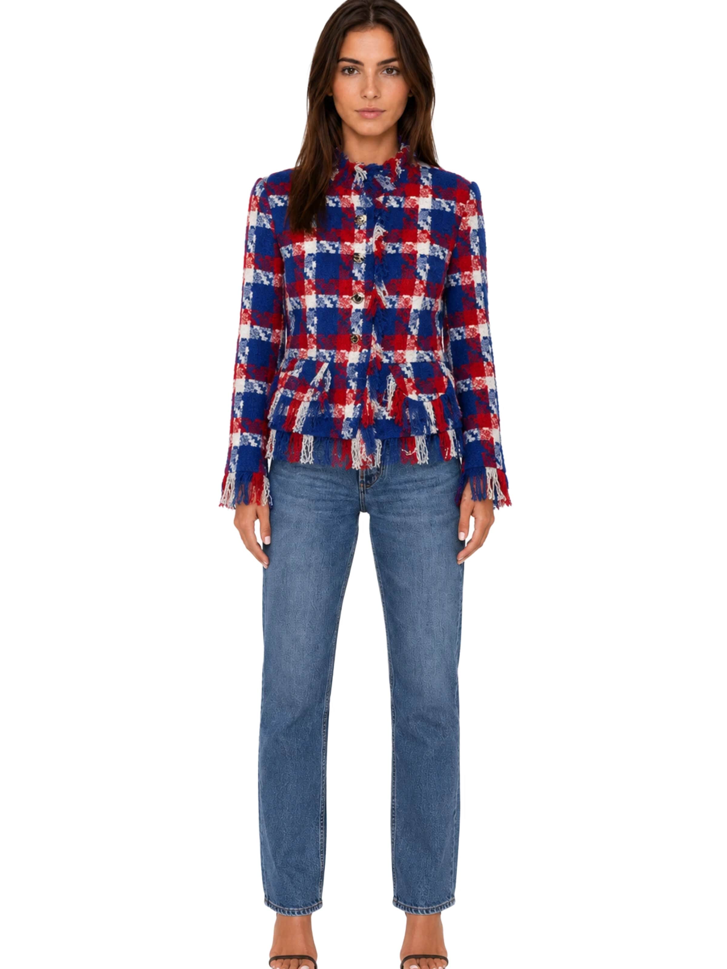 FulgorPrijelazna jakna 'Blusa Thalia com Franja Colorida' - plava boja