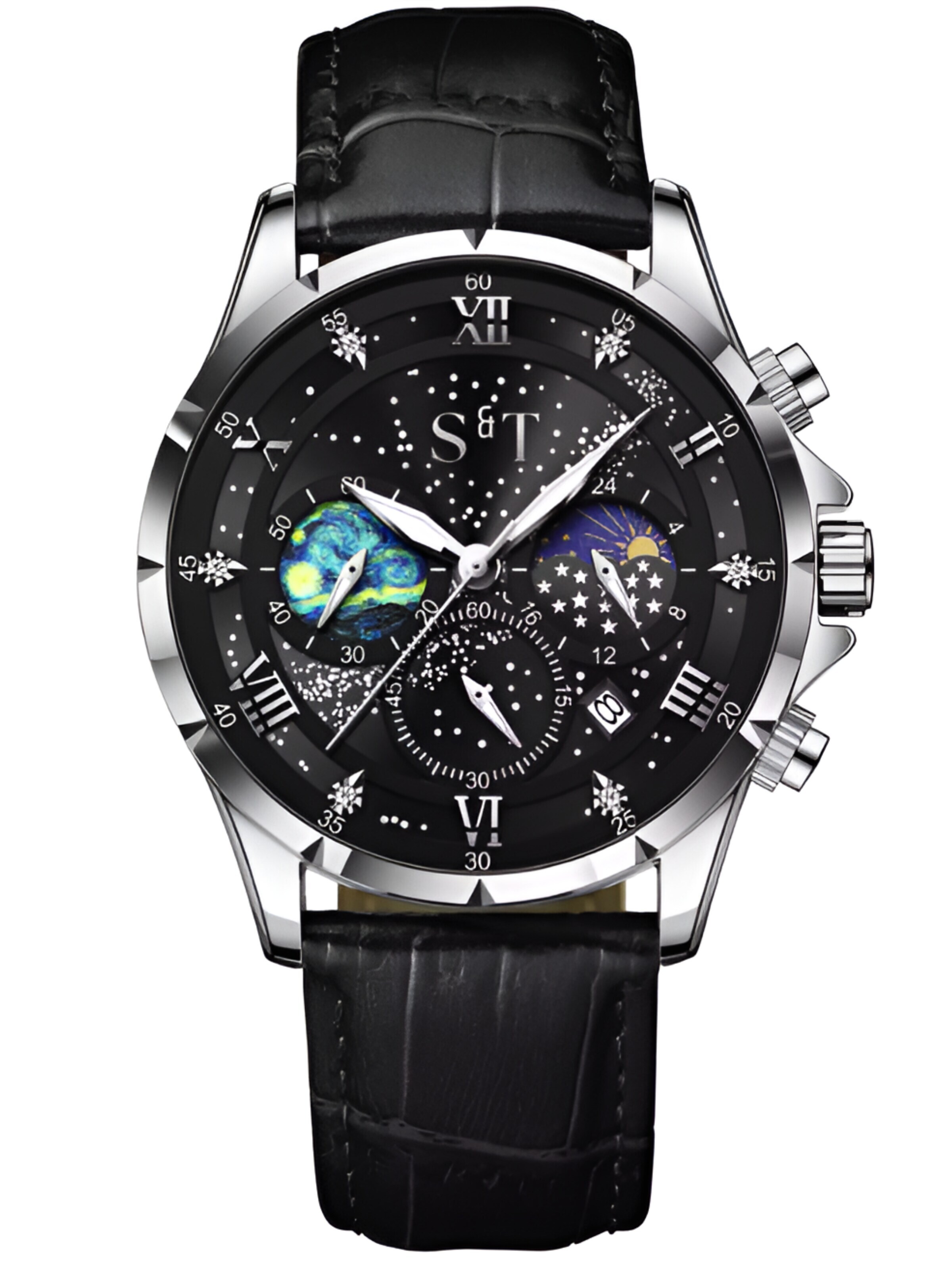 S&T Design Analog Watch 'MANSA LUX' in Black: front