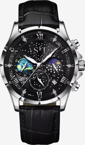 S&T Design Analog Watch 'MANSA LUX' in Black: front