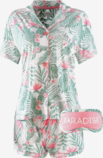 PJ Salvage Pyjama mit Schlafmaske 'Pug Life' in hellgrün / rot / weiß, Produktansicht