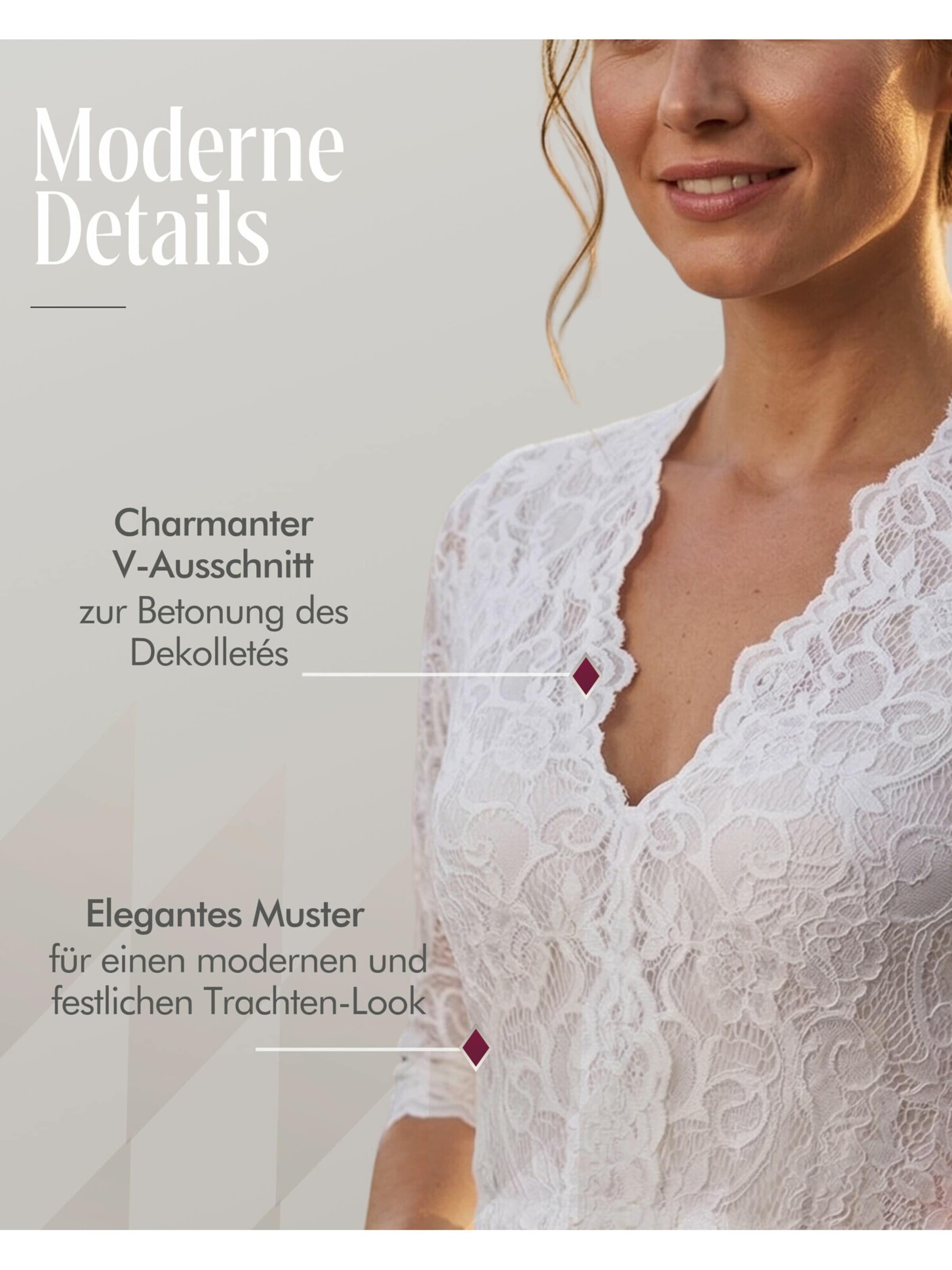 Trachtenhof Nübler Traditional Blouse 'Dirndlbluse kurzarm Gea' in White