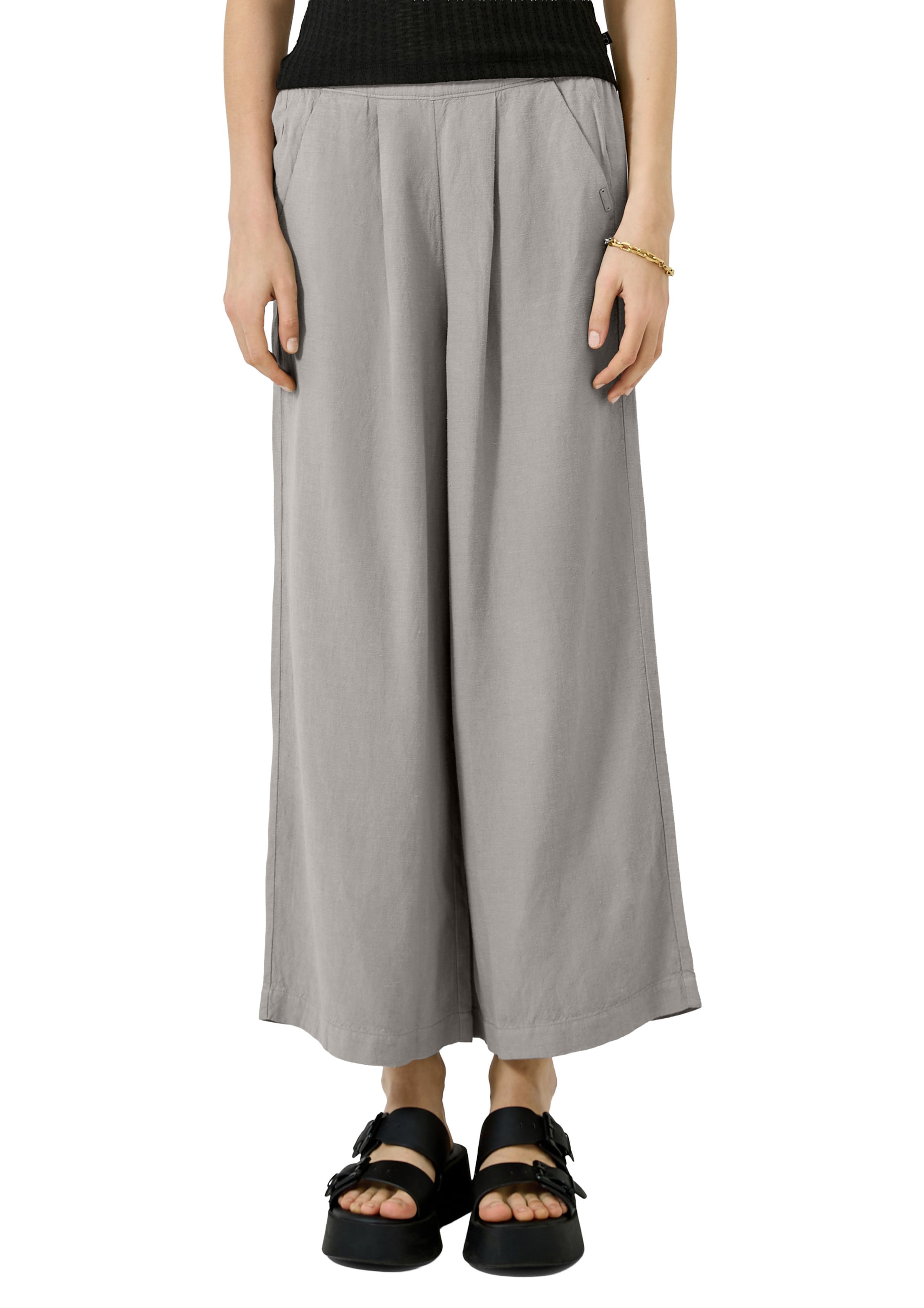 QS Wide leg Bandplooibroek in Grijs: voorkant