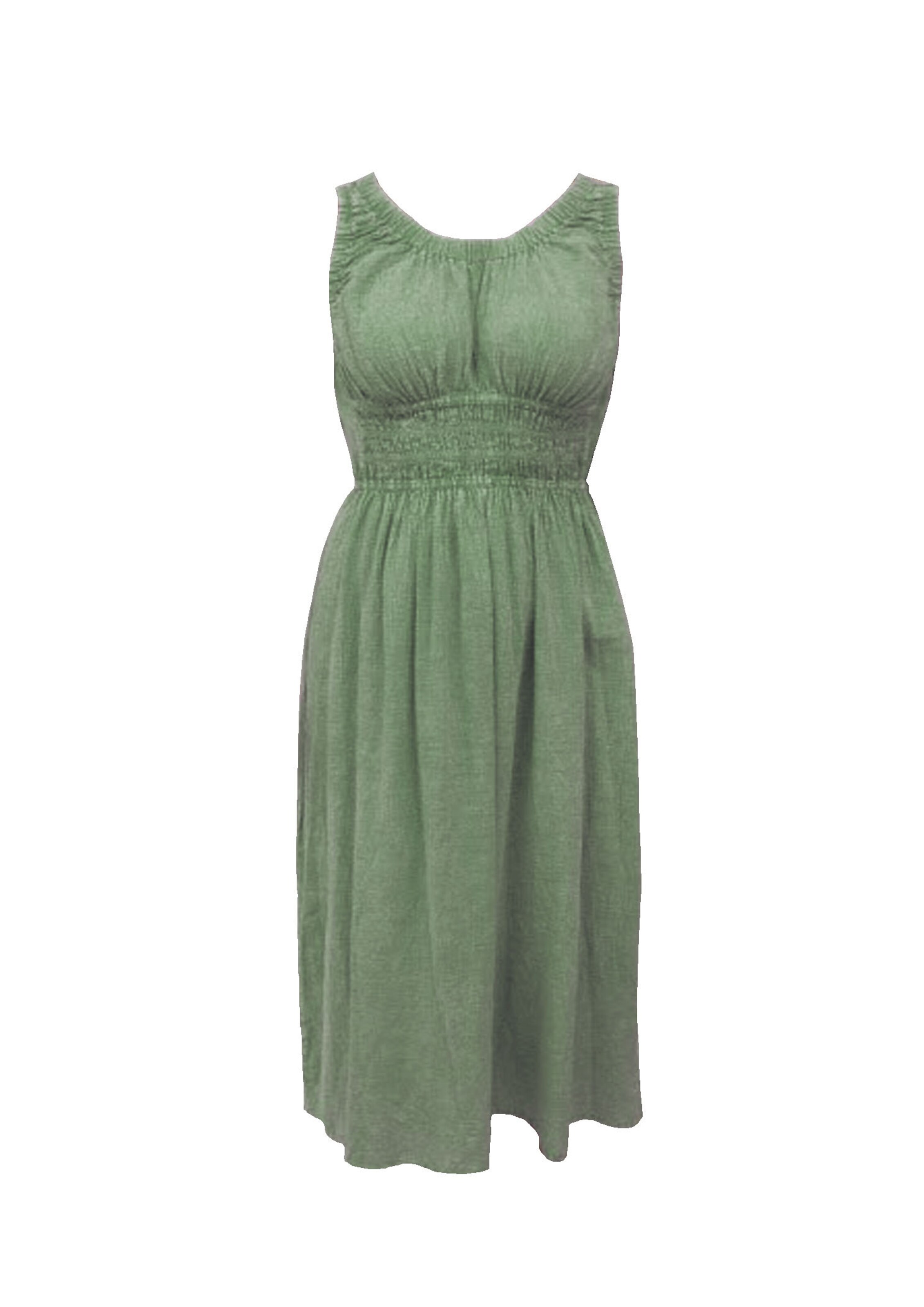 Apricot Crochet Trim Smocked Cotton Midi Dress ' ' in Grün: Vorderseite