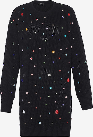 faina Strickkleid in türkis / rot / schwarz / silber, Produktansicht