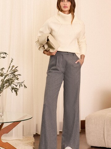 love & roses Wide leg Bandplooibroek in Grijs