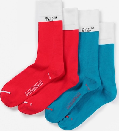 Pantone made by MuseARTa Chaussettes 'Colours' en turquoise / rouge, Vue avec produit