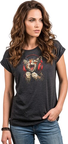 MAKAYA Shirt 'Sound Kitten' in Grey: front