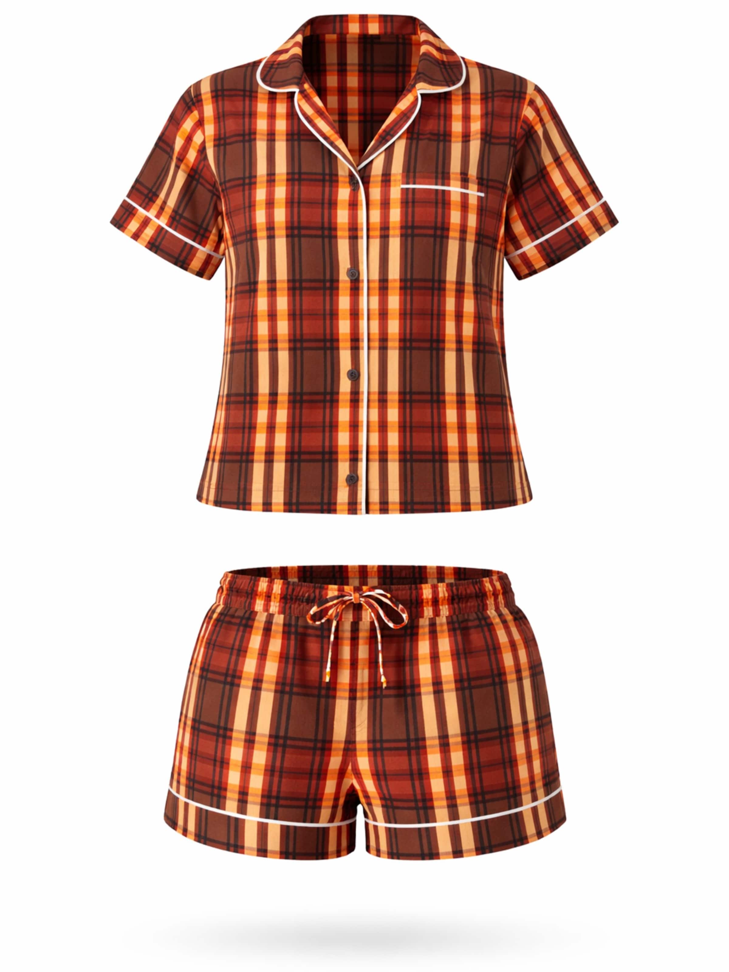 LEAFLETIC Shorty 'Leafletic Women’s Check Night Wear Short Set for Women'‌‌‌‌‌‌‌ in Braun: Vorderseite