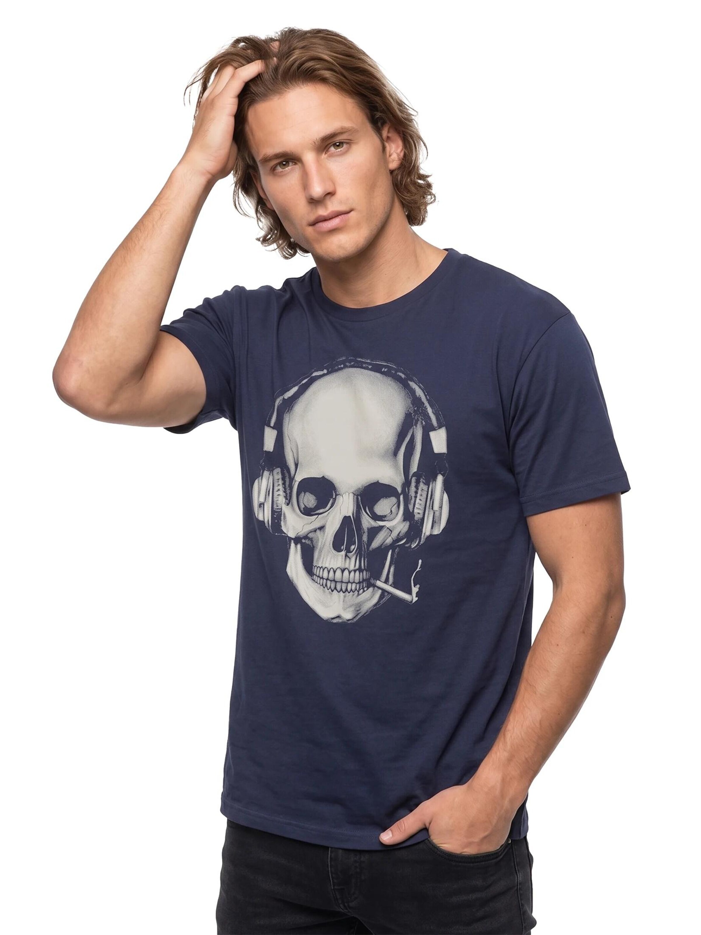 MAKAYA Shirt 'Smoking Skull' in Blue