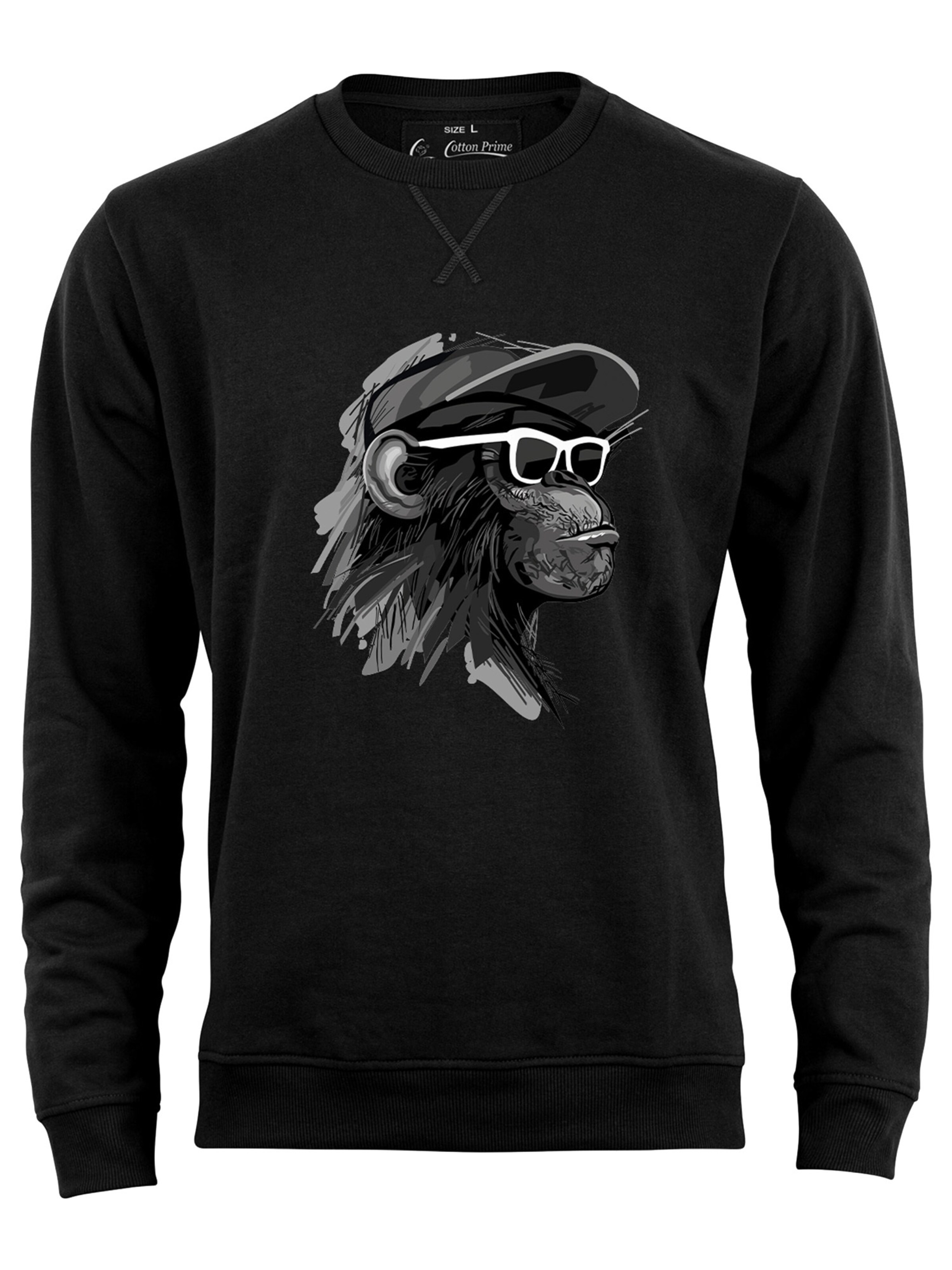 Sweat-shirt 'Cool Monkey Mit Brille' Cotton Prime en noir : devant