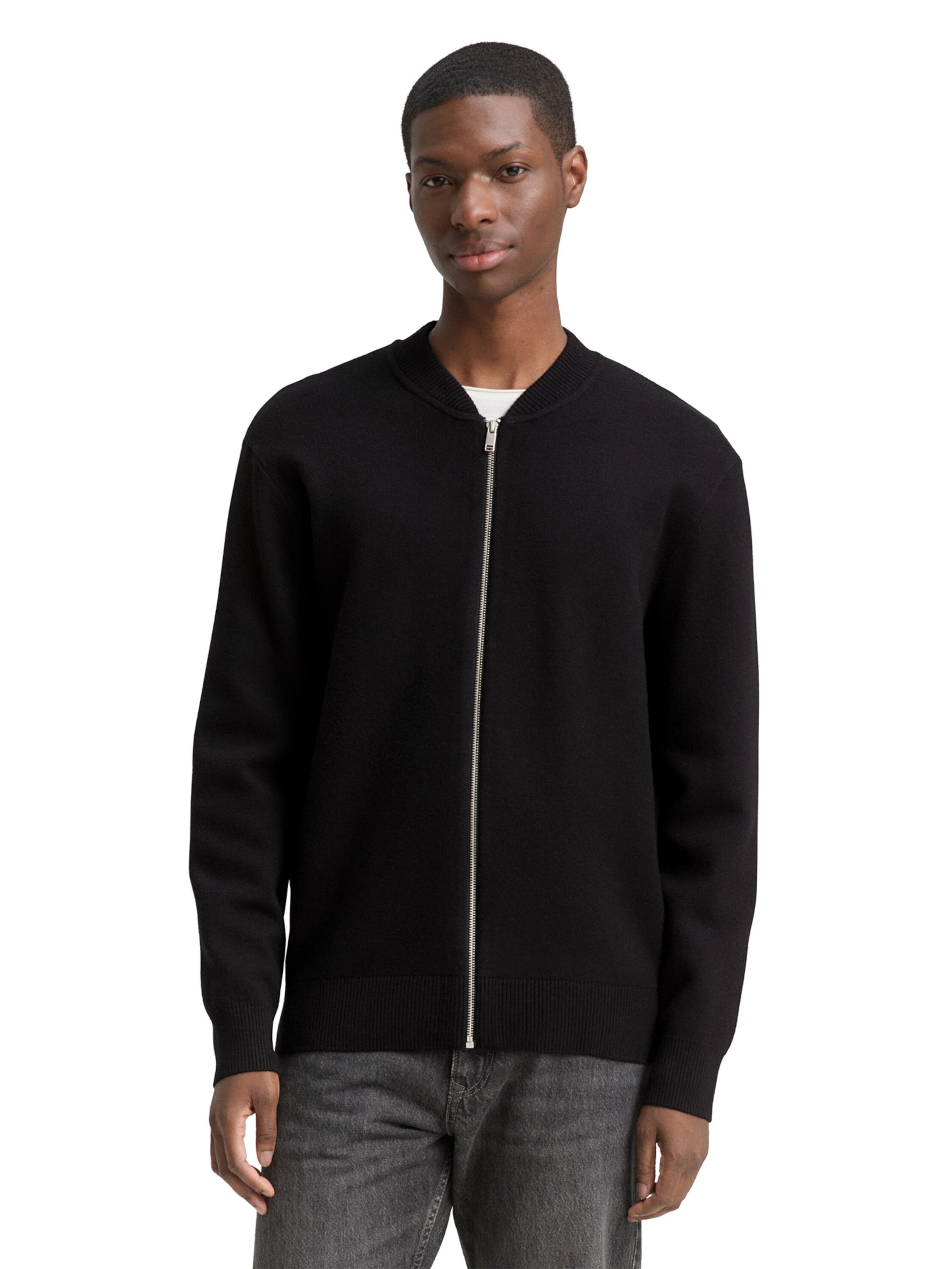 TOM TAILOR DENIM Πλεκτή ζακέτα σε μαύρο: μπροστά