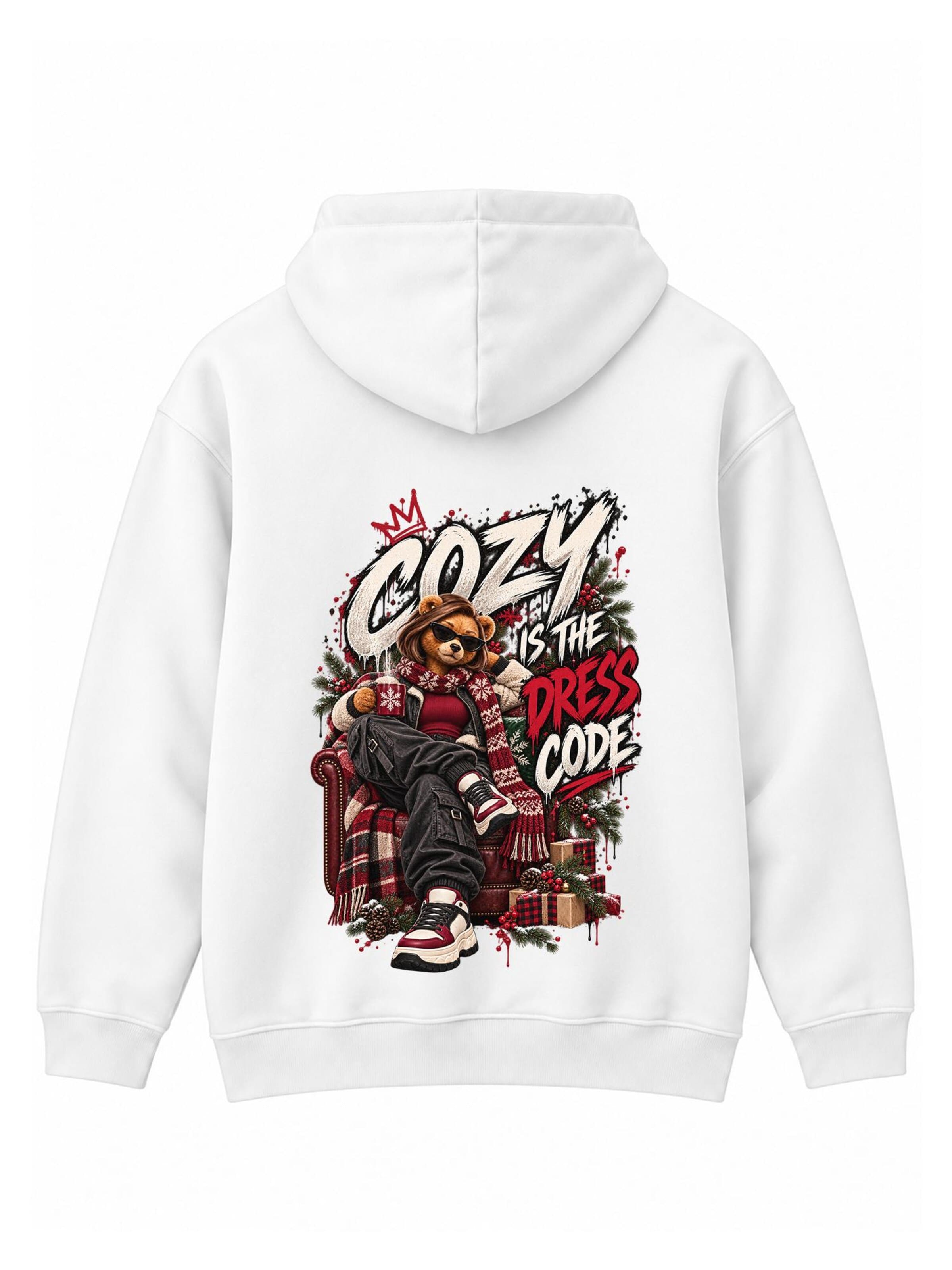 LUNØIR StudioSweater majica 'BOSS Femme Cozy Christmas' - bijela boja: prednji dio
