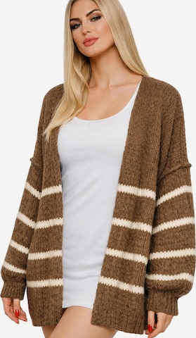 Worldclassca Strickjacke 'Strick Jacke mit Streifen' in Braun: Vorderseite