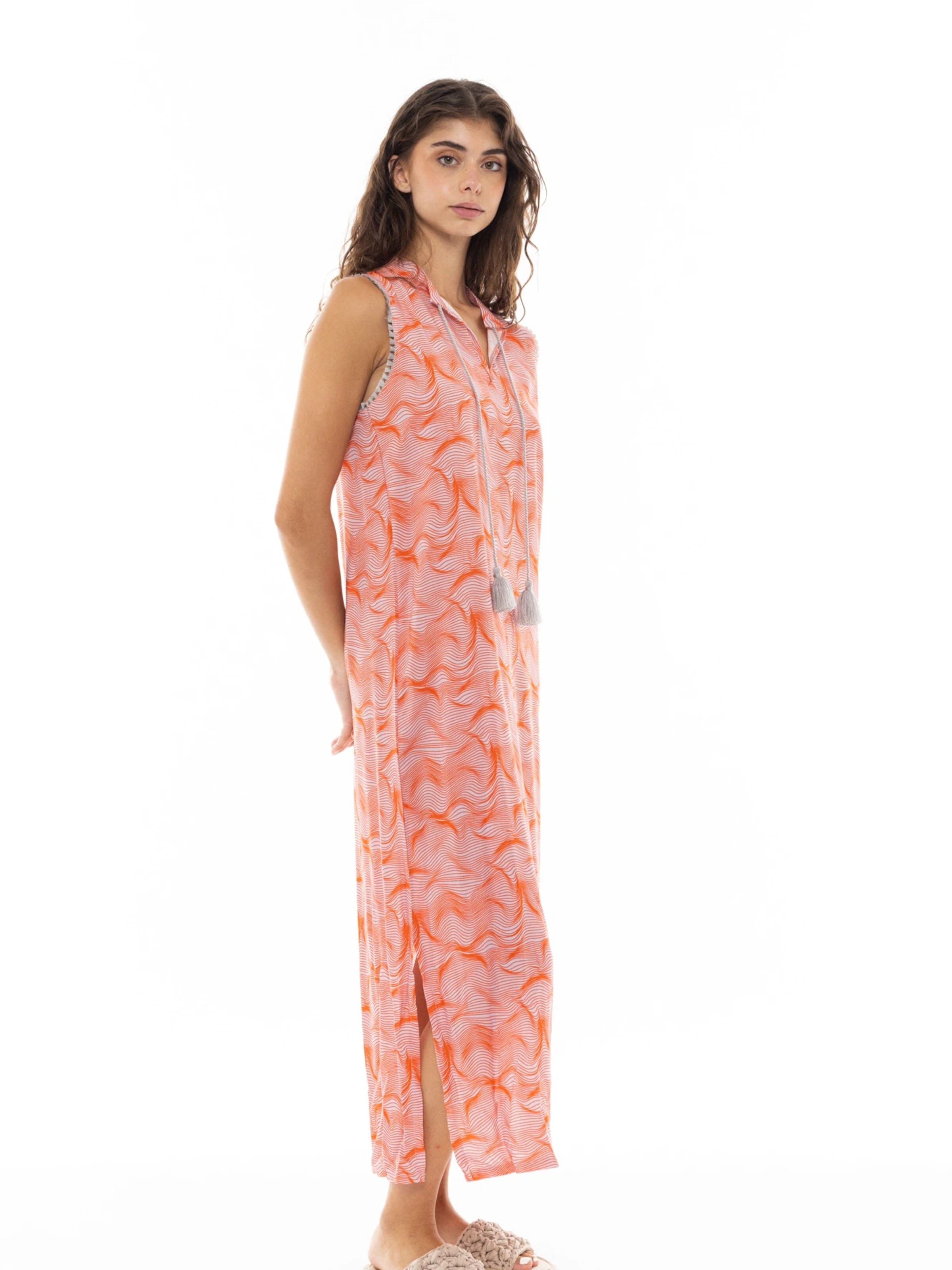 Pink Label - Vestido de verano 'BEACHWEAR ORANGE WAVES' en naranja