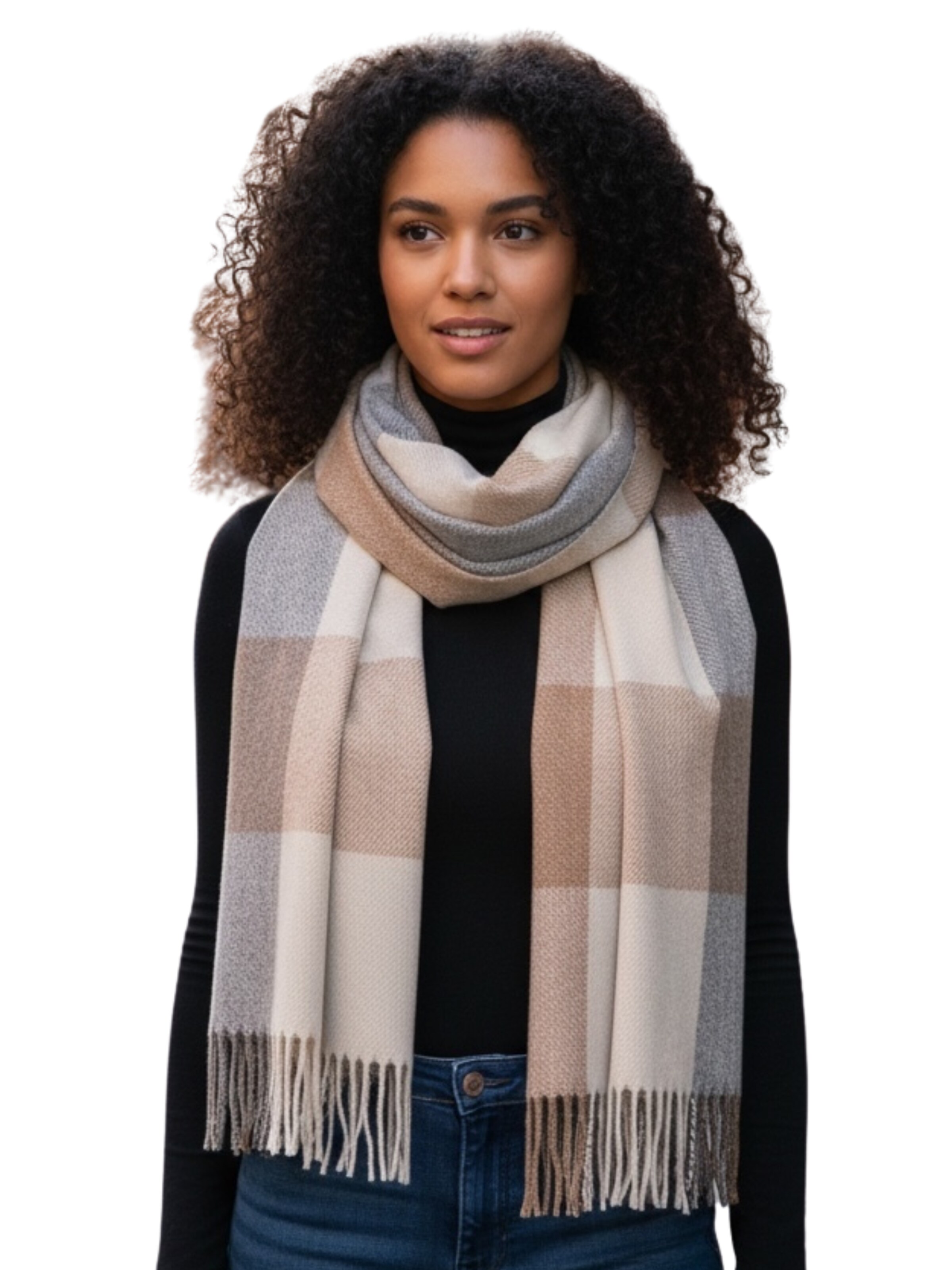 Kumixi Scarf 'Fransen' in Beige: front