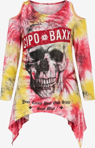 CIPO & BAXX Langarmshirt mit Bindebänder am Saum in Pink: Vorderseite