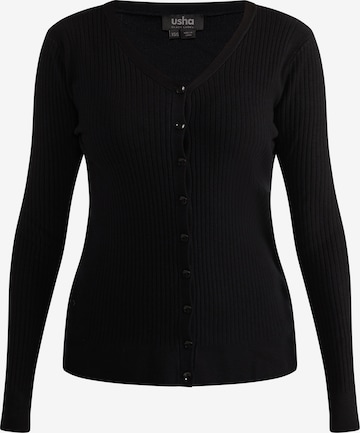 usha BLACK LABEL Knit Cardigan in Black: front