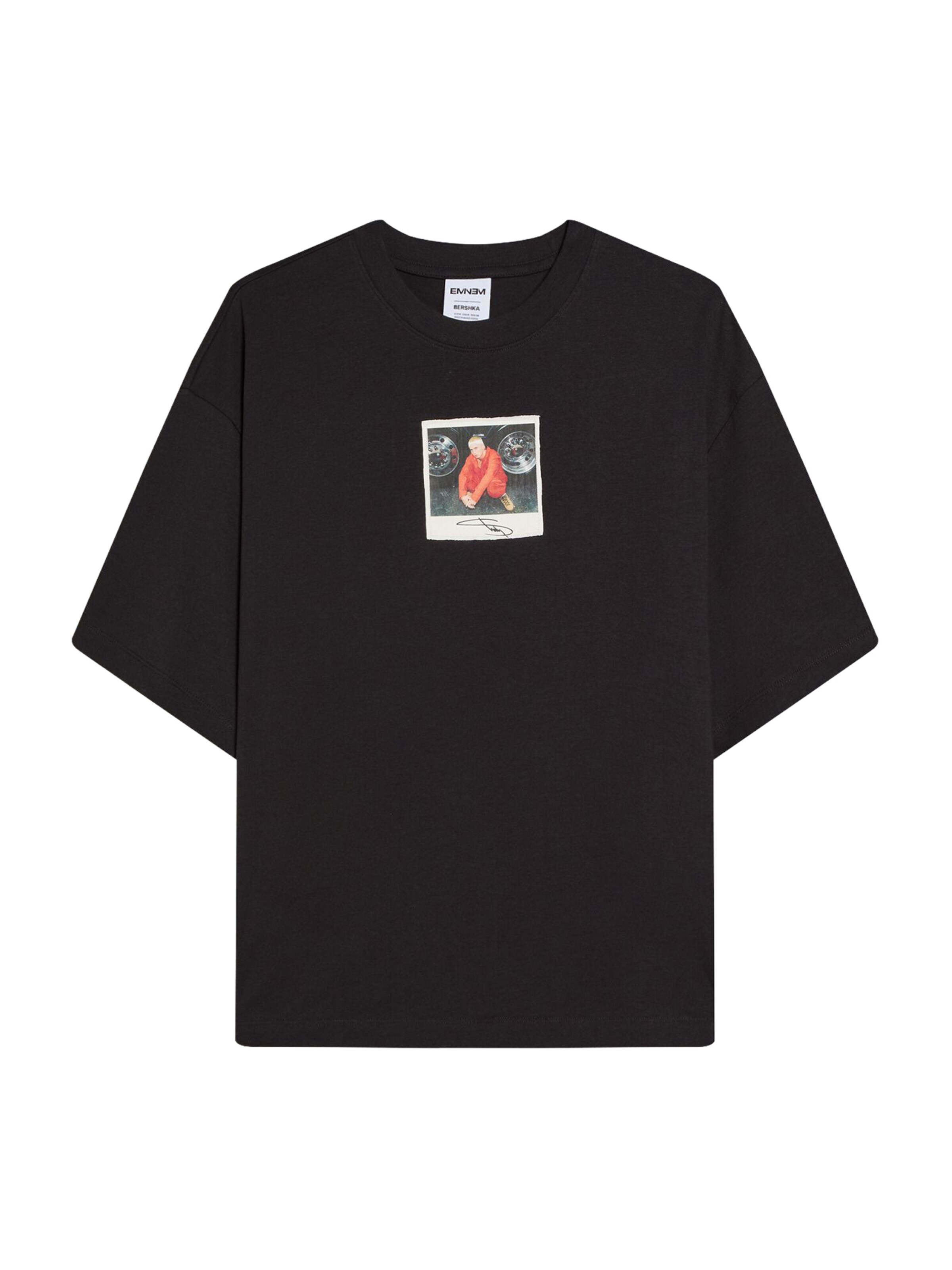 narancsvörös / fekete / fekete melír / piszkosfehér Bershka Póló 'EMINEM', Termék nézet
