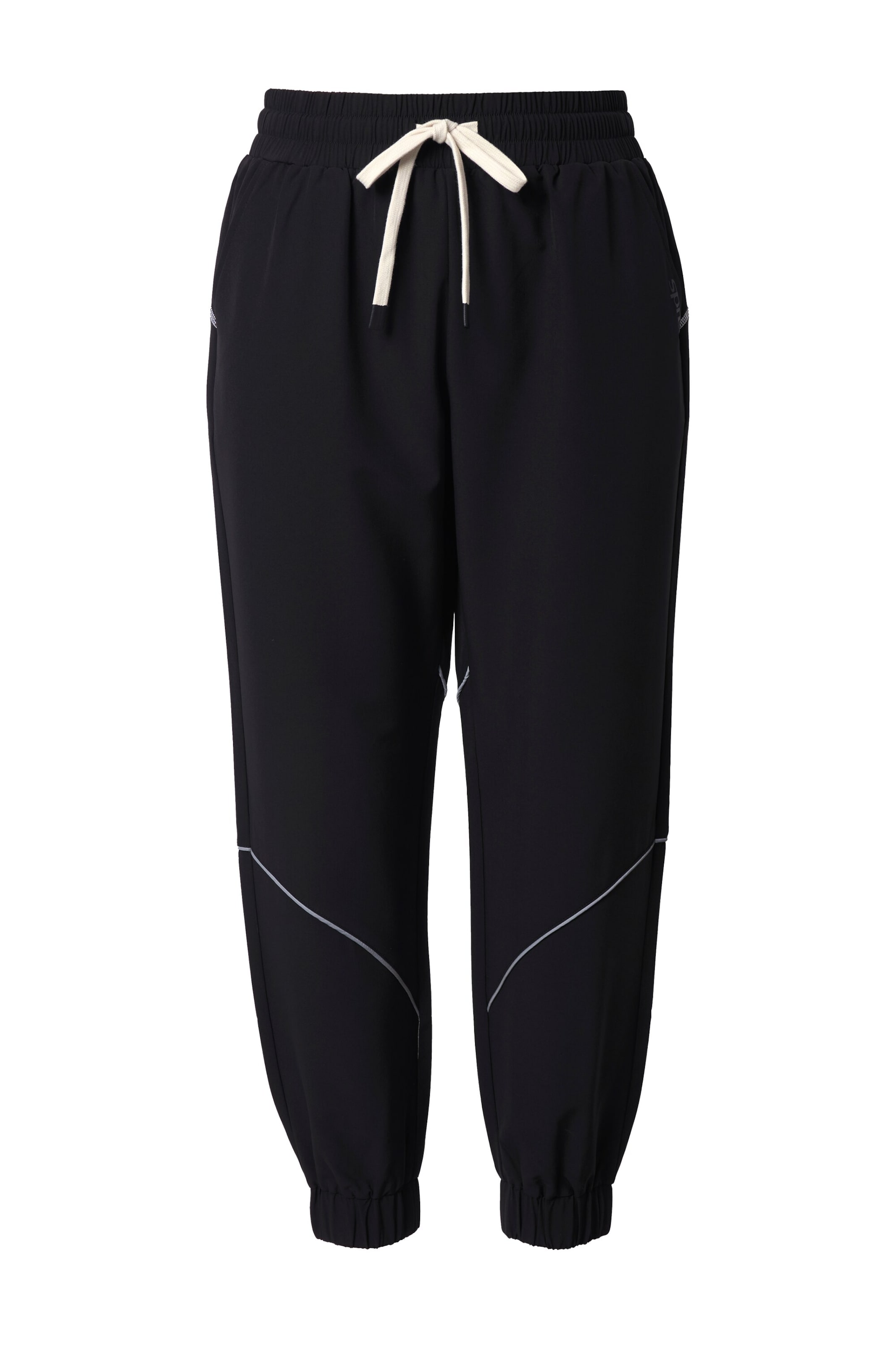 Ulla Popken Tapered Athletic Pants in Black: front