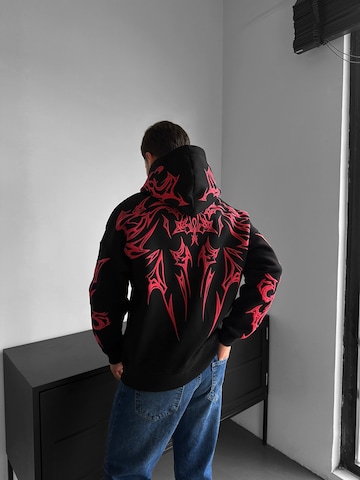 Kleidermafia Sweatshirt 'Oversize Mafia Tribal Hoodie - Black and Red' in Black