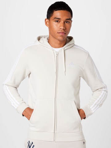 ADIDAS SPORTSWEAR Athletic Zip-Up Hoodie 'Essentials Fleece 3-Stripes ' in Beige: front