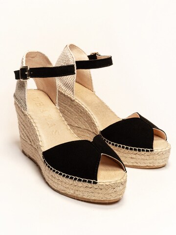 Alhamas - Sandalias con hebilla 'Alpargata Cuña 10 cm' en negro