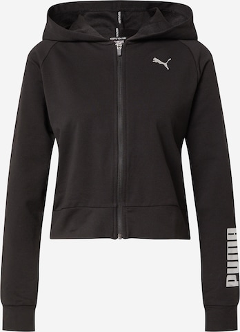 PUMA Athletic Zip-Up Hoodie in Black: front