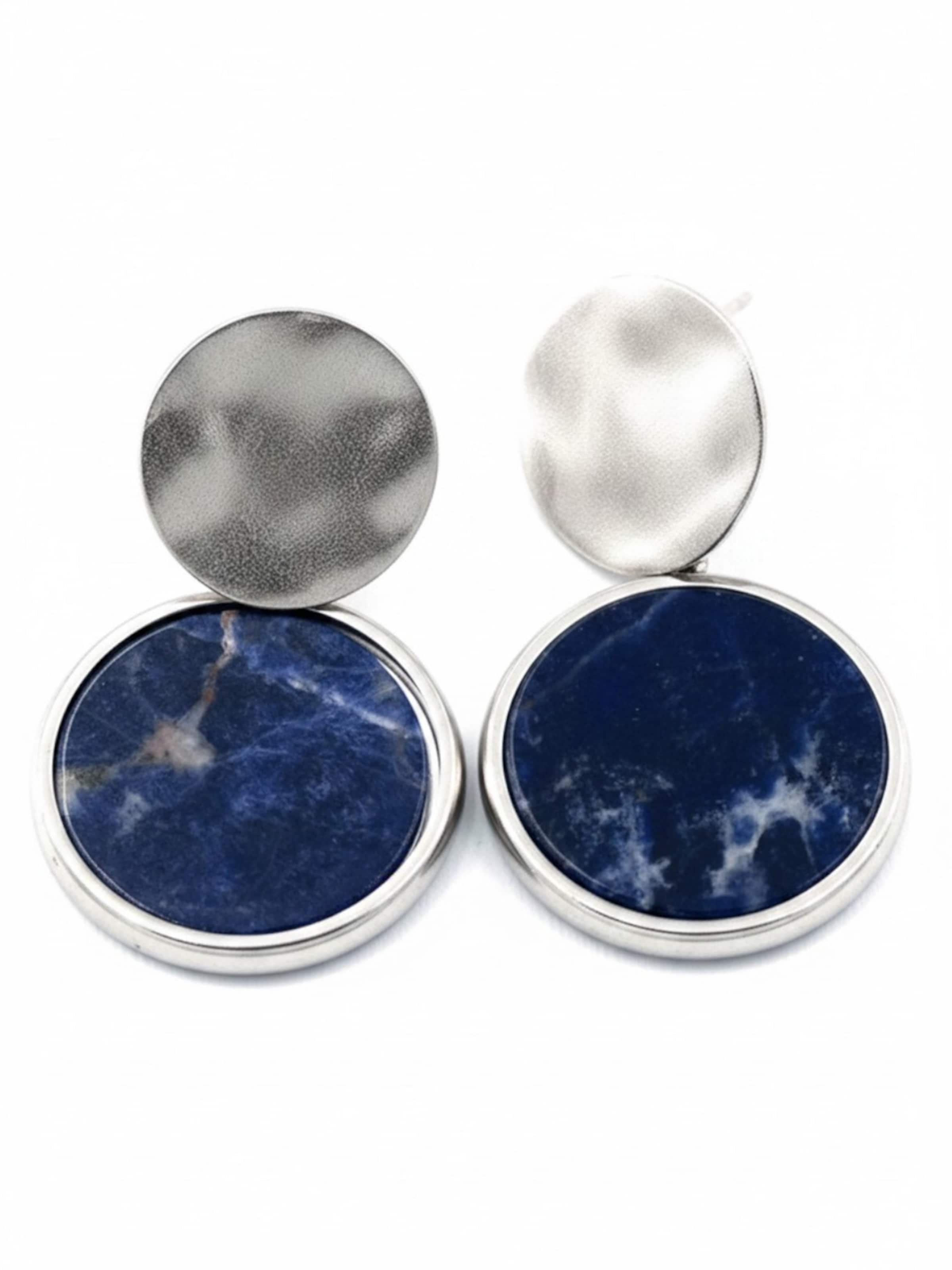 Sergio Engel Ohrringe 'Beach Ohrring 03 Eleganter Plättchenstecker mit Natursteinanhänger'‌‌‌ in Blau