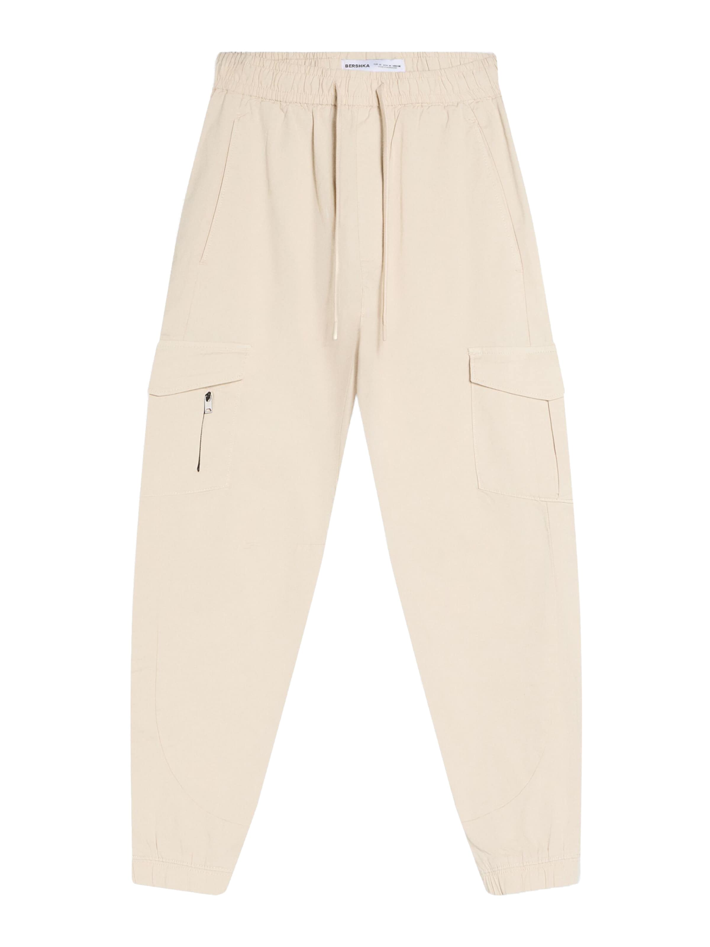 Bershka Tapered Cargo Pants in Beige: front
