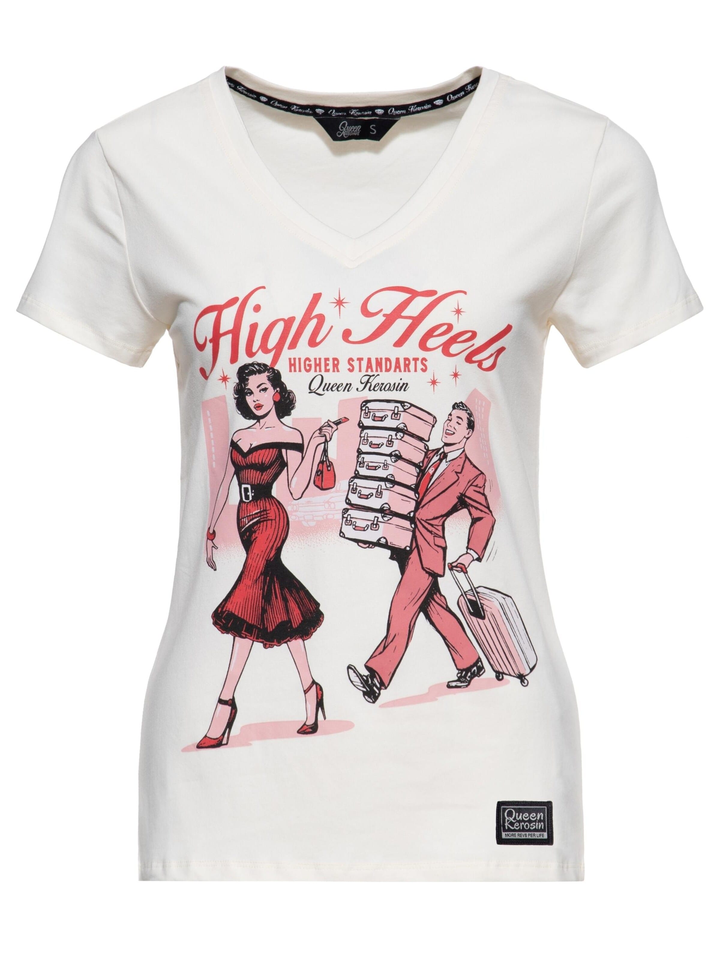 Queen Kerosin Shirt 'High Heels - Higher Standards' in White: front