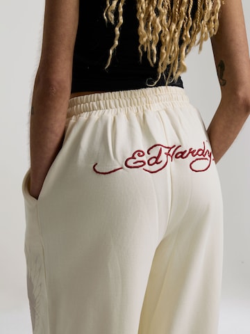 Wide Leg Pantalon 'Flying Eagle' Ed Hardy en beige
