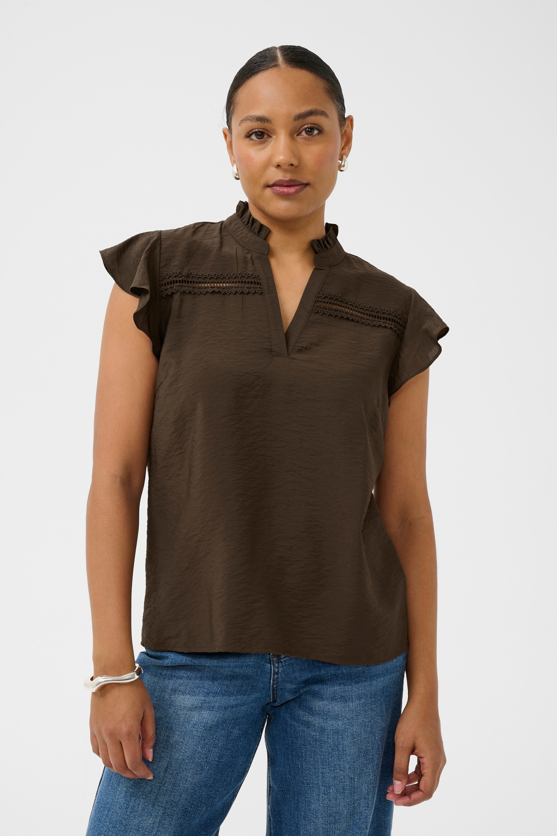 Kaffe - Blusa 'Sonj' em castanho: frente