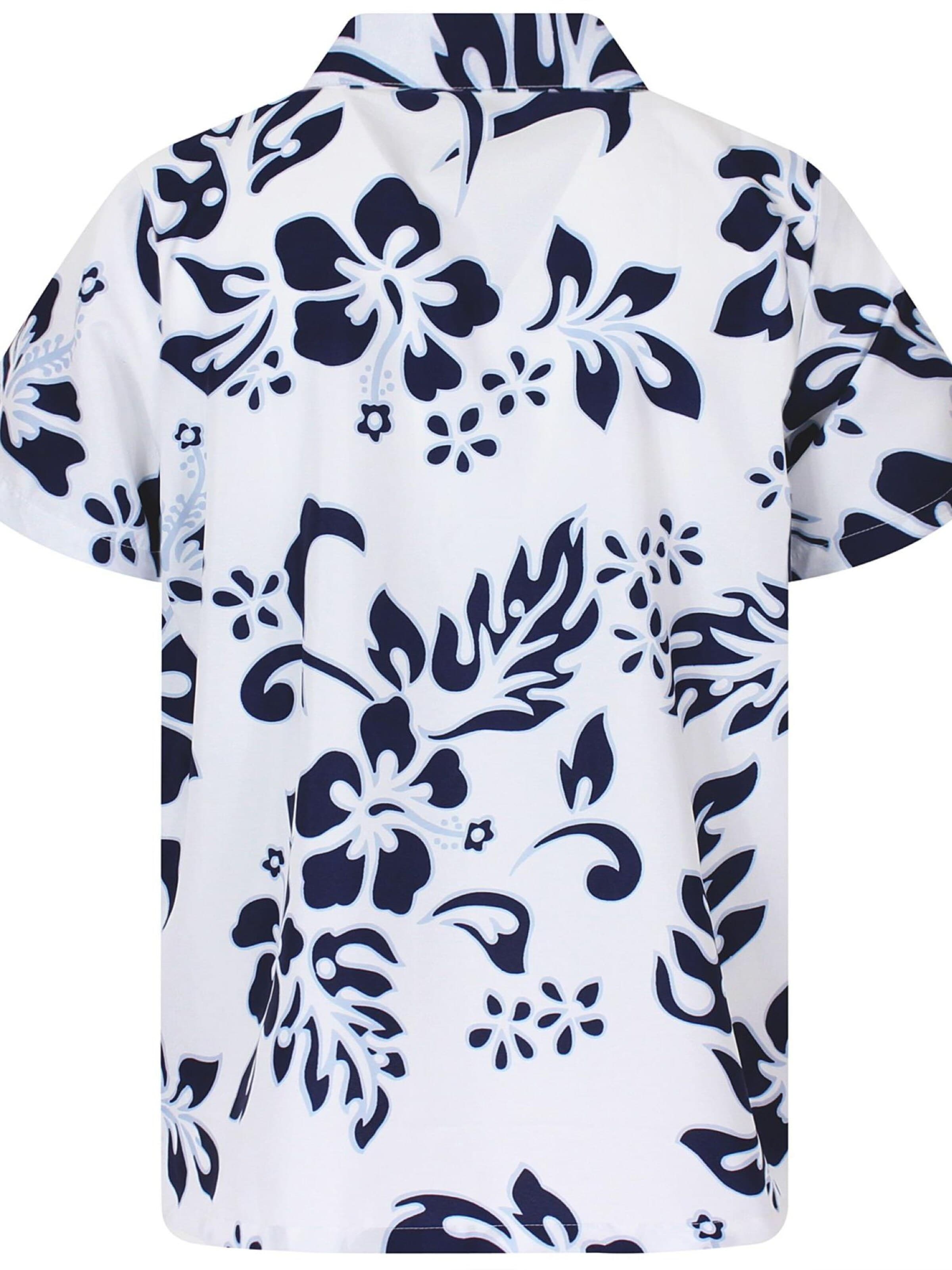 King Kameha Shirt 'Hibiscus White Line' in Blauw