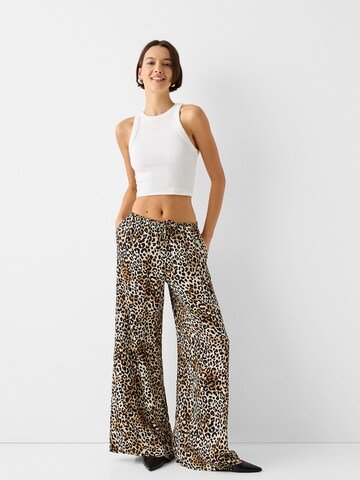 Bershka Wide Leg Hose in Braun