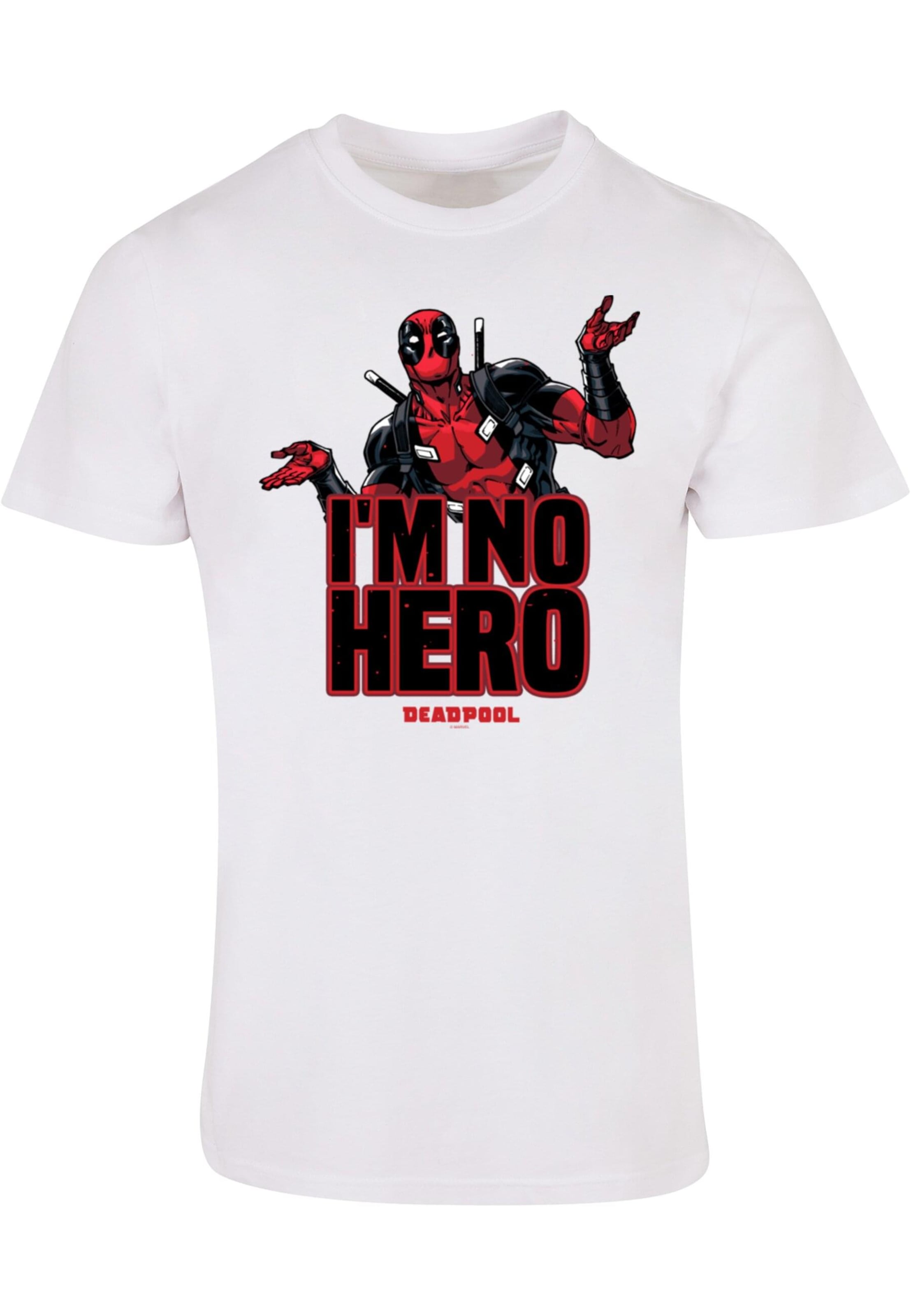 ABSOLUTE CULT Shirt 'Deadpool - I Am No Hero' in Wit: voorkant