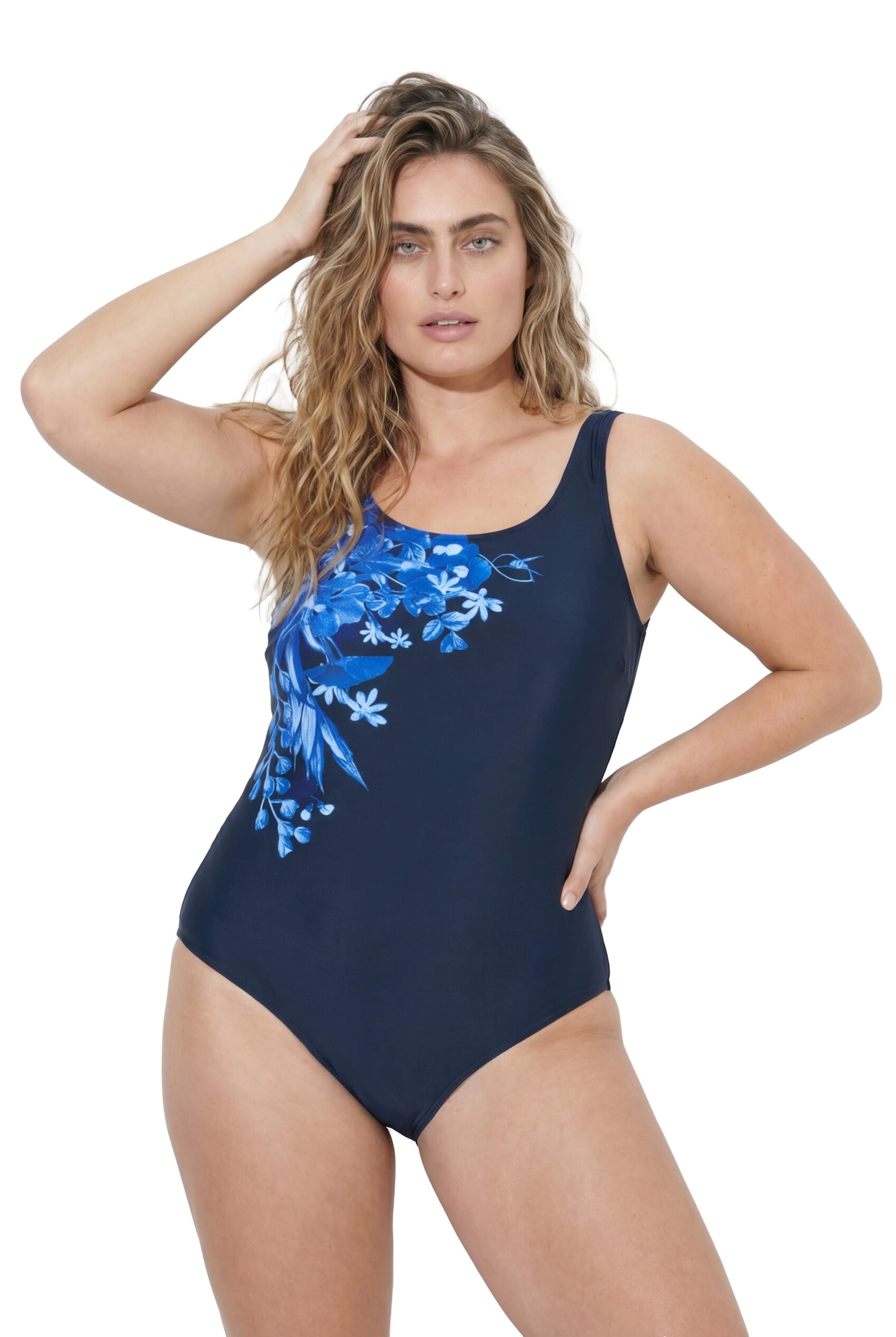 Ulla Popken Bralette Swimsuit in Blue