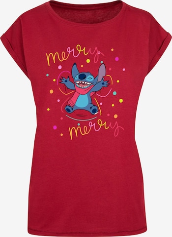 ABSOLUTE CULT Shirt 'Lilo And Stitch - Merry Rainbow' in Rood: voorkant