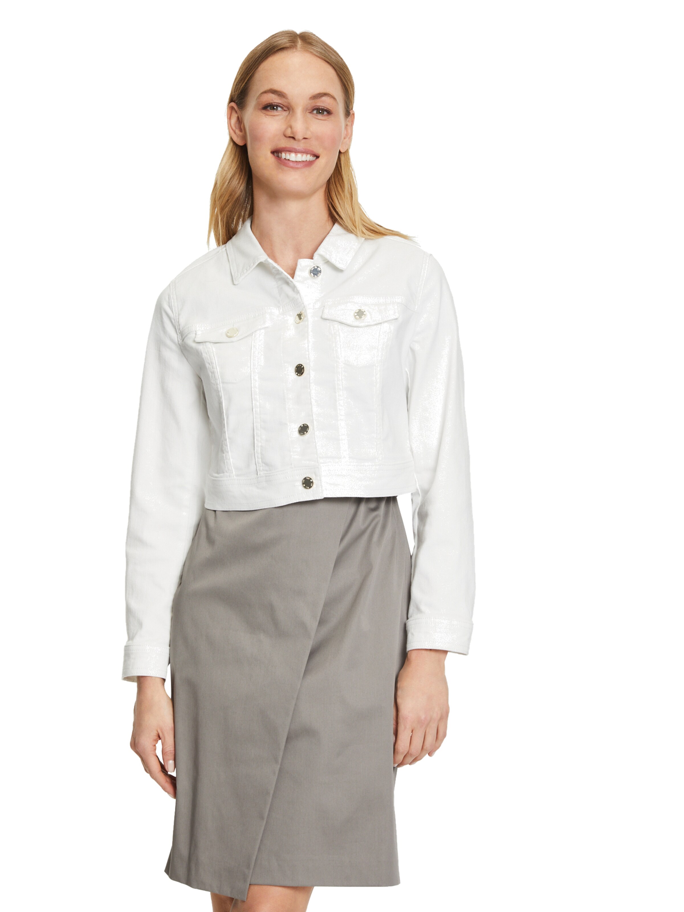 Vera Mont Jeansjacke mit Patches in Weiß: Vorderseite