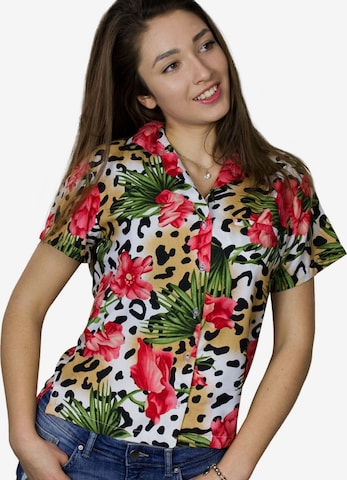 King Kameha Blouse 'Leopard Flowers' in Beige: front