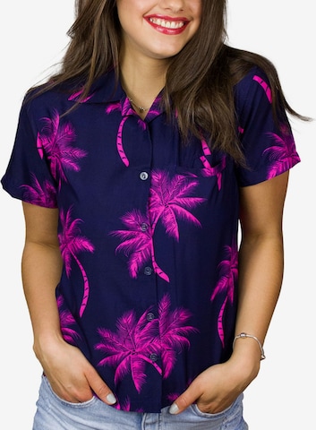 King Kameha Bluse 'Palmshadow' in Blau: Vorderseite