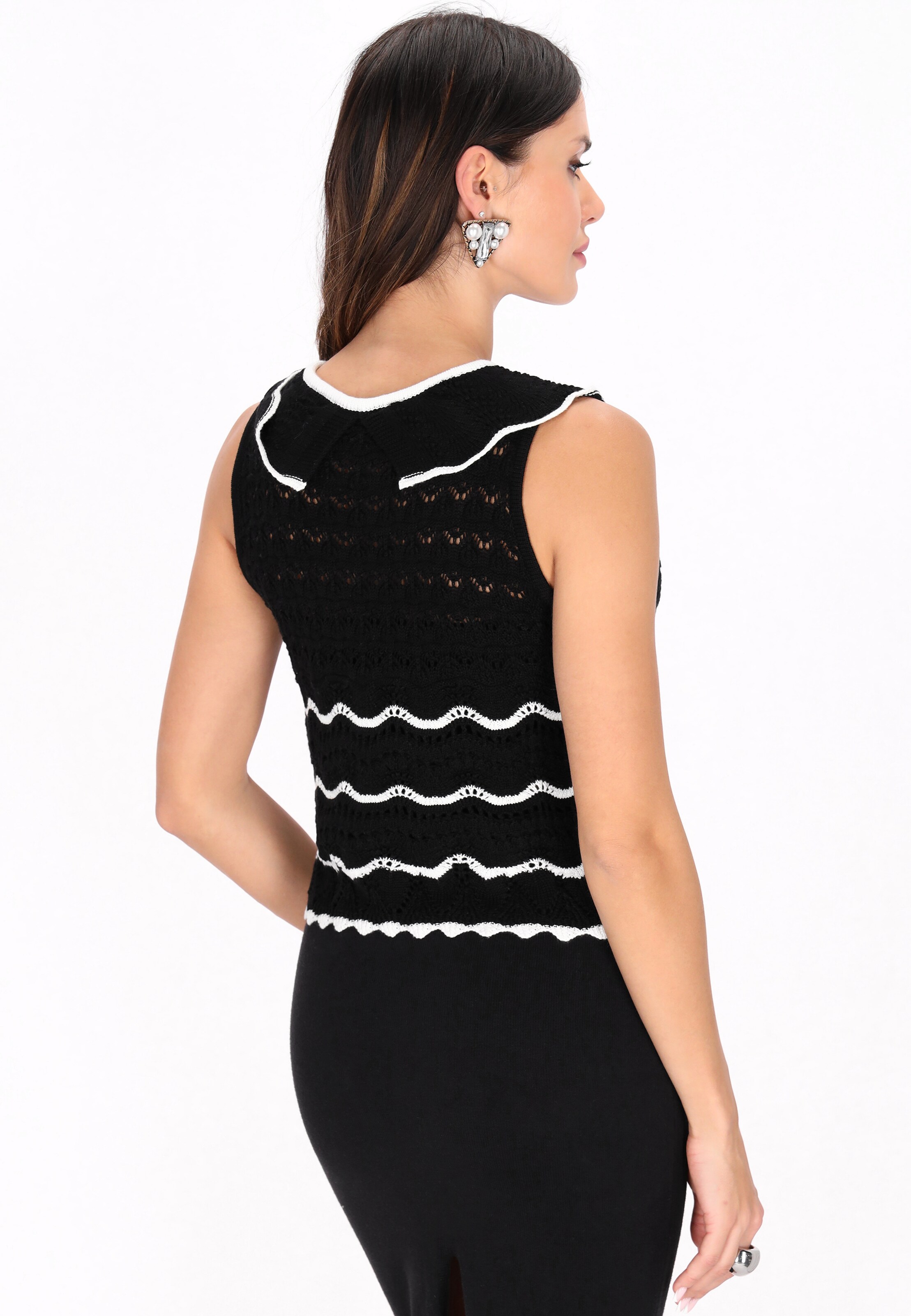 juoda faina Megzta palaidinė be rankovių 'Fashion Look'