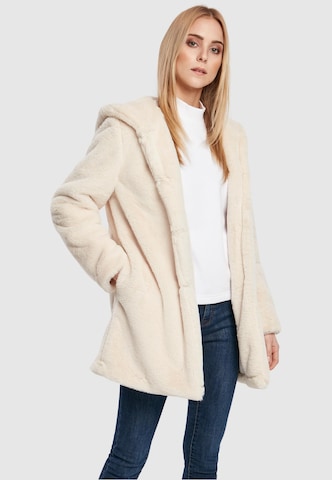 Urban Classics Ανοιξιάτικο και φθινοπωρινό παλτό ' Ladies Hooded Teddy Coat ' σε λευκό: μπροστά