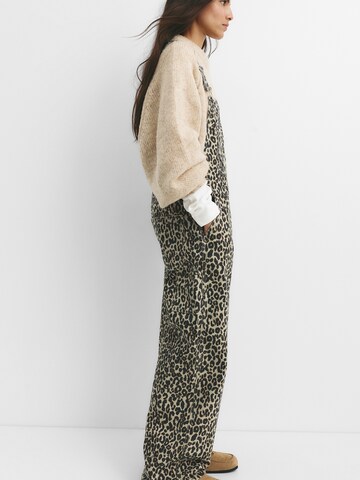 Pull&Bear Wide leg Dungarees in Brown