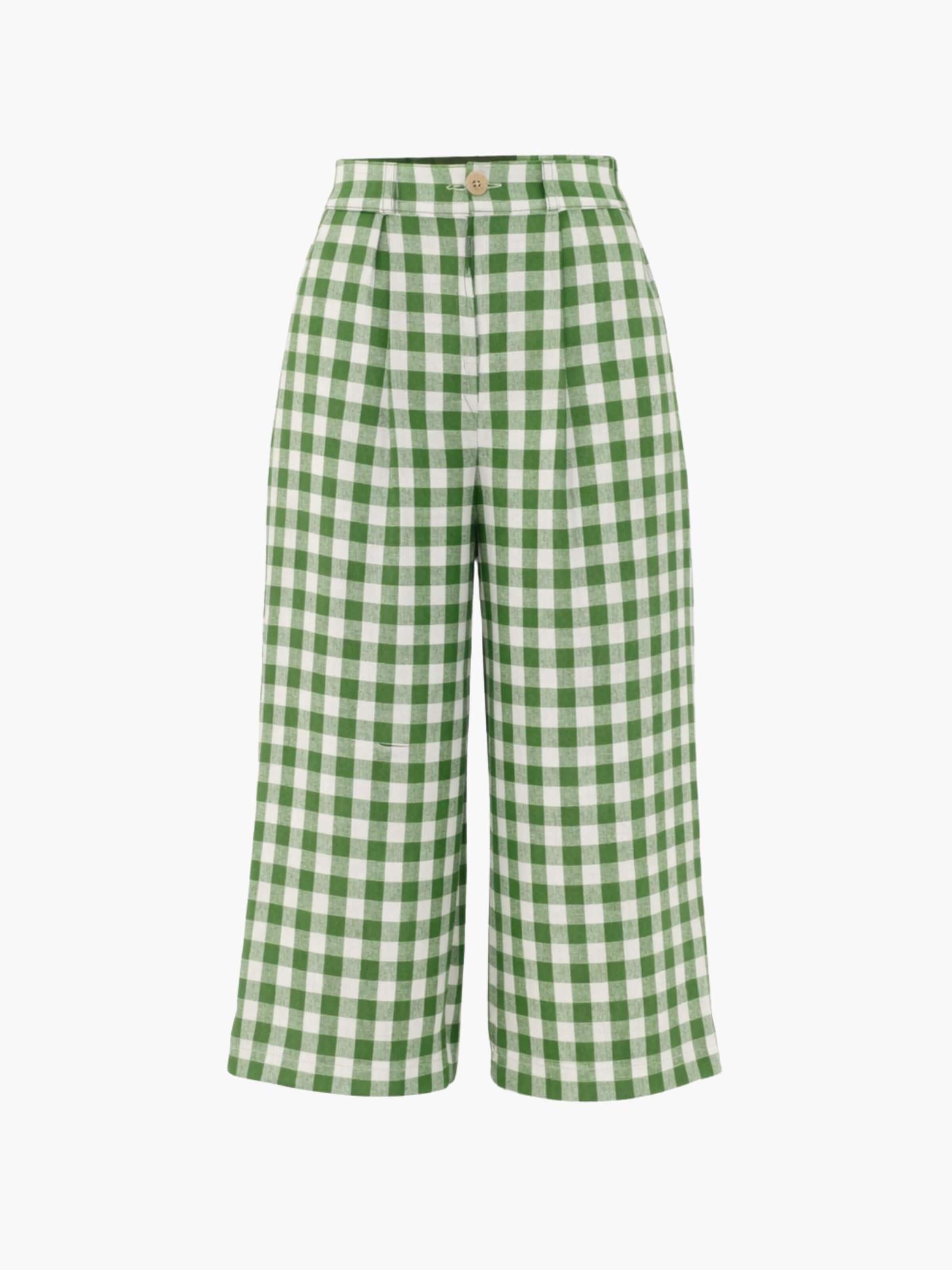 AmourLinen - Pierna ancha Pantalón tradicional 'Lydia' en verde: frente