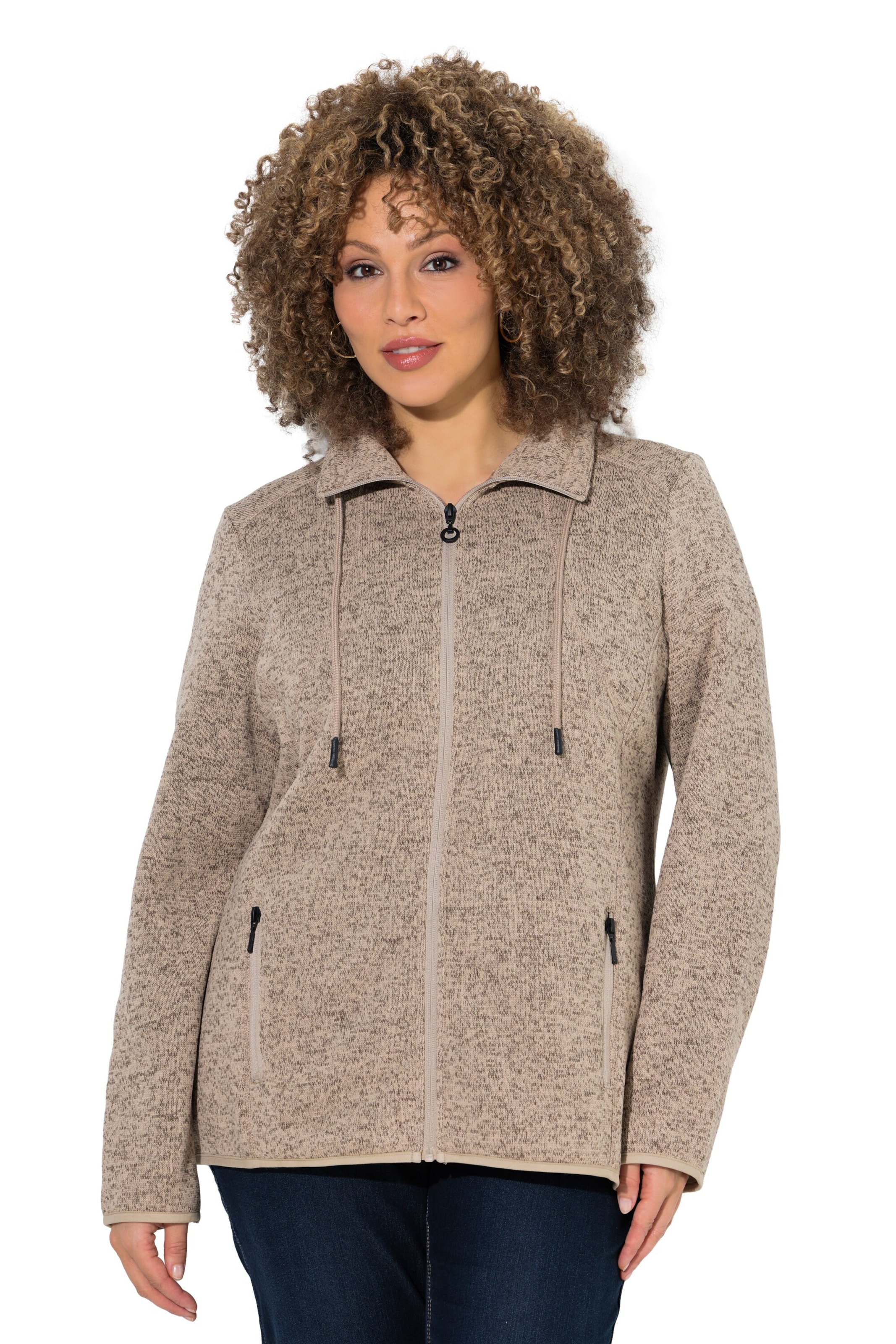 Ulla Popken Fleece jas in Beige: voorkant