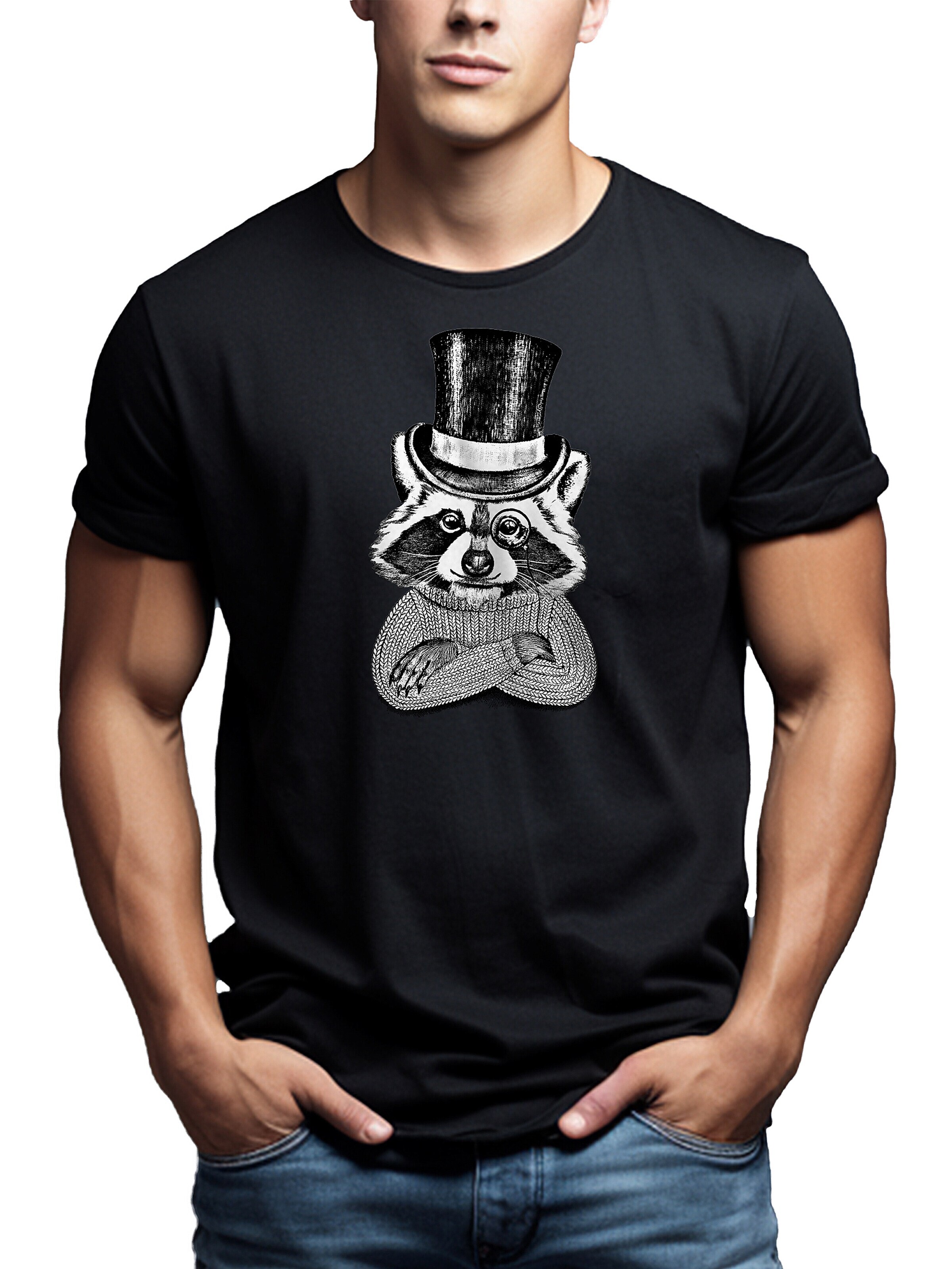 MAKAYA Shirt 'Waschbär Hut' in Black