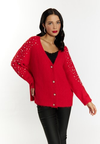 faina Knit Cardigan in Red: front