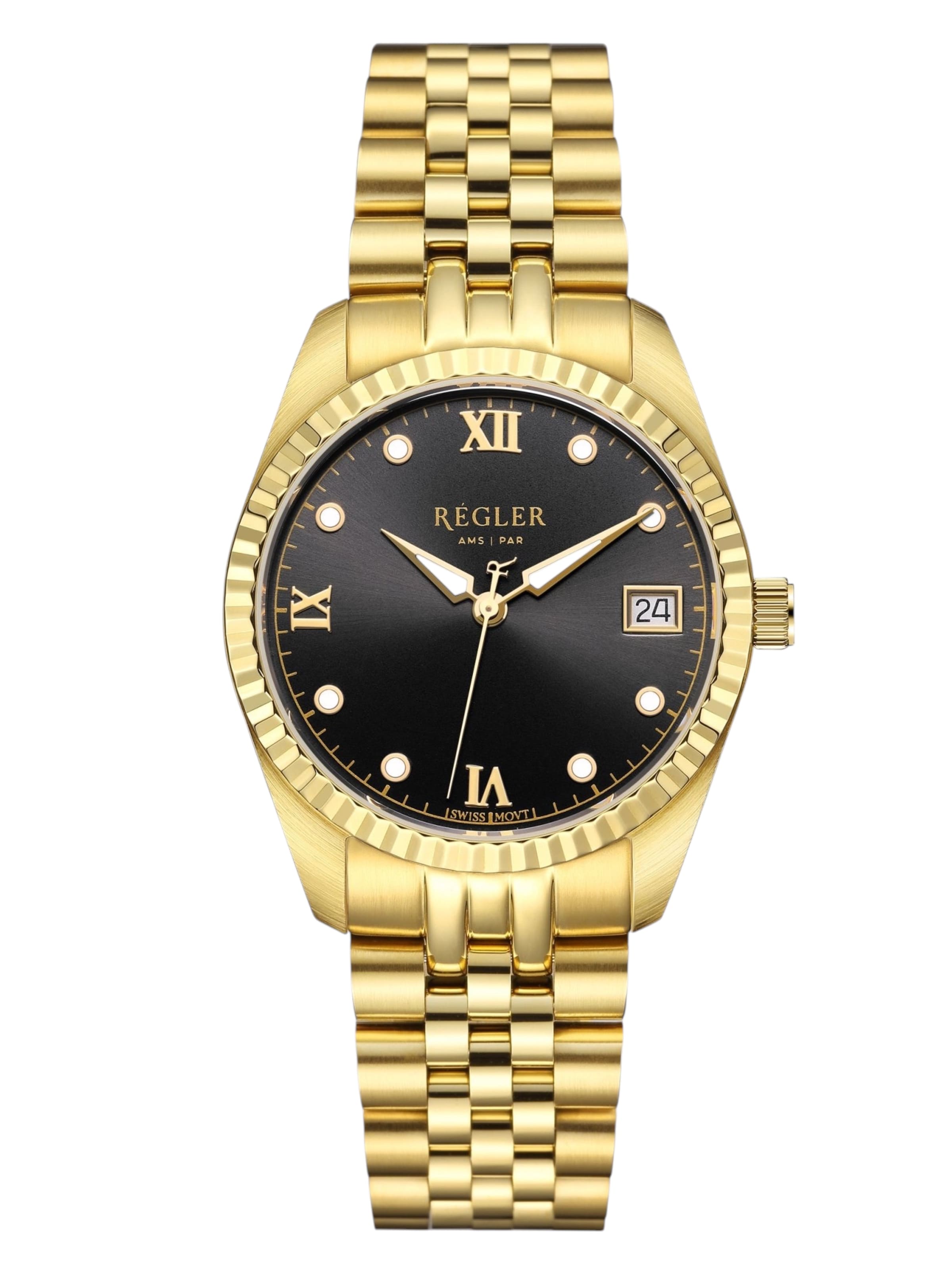 Régler Zegarek analogowy 'Régler Liberté Steel Gold - Black' w kolorze złoty: przód