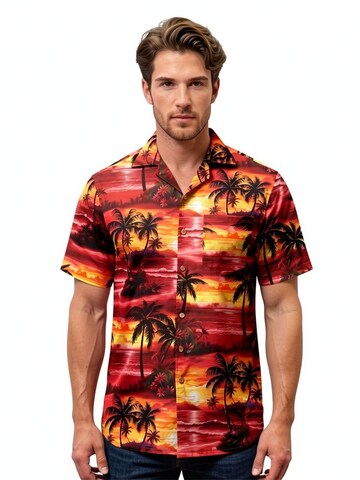 Hawaiihemdshop.de Regularny krój Koszula 'Hawaiihemd Evening Sun' w kolorze czerwony